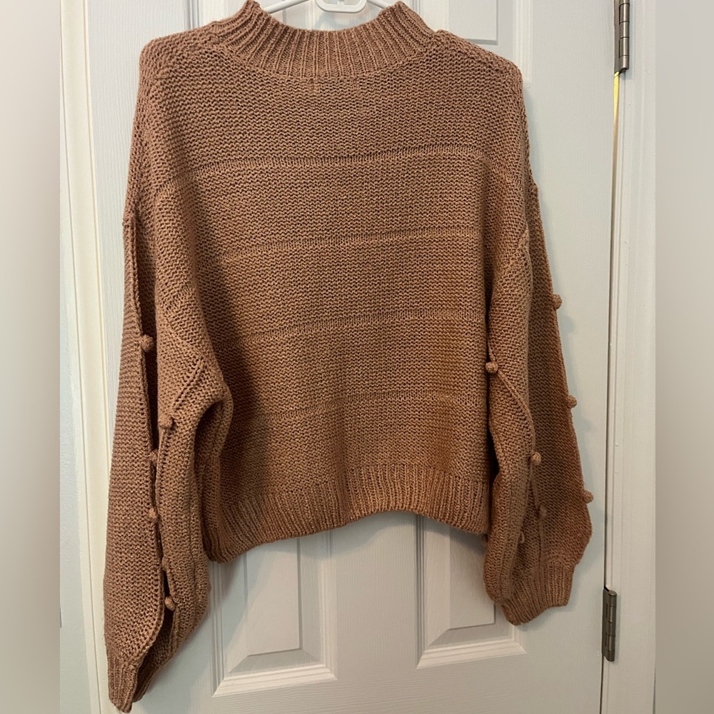 NWT Lush Camel Tan Mock Neck Balloon Sleeve Knit Sweater Size Small